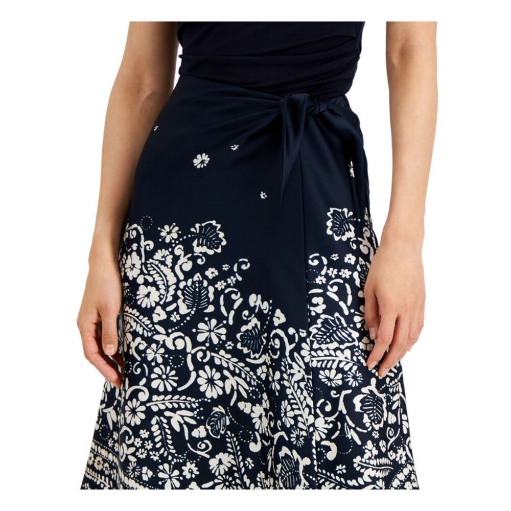 DONNA KARAN NEW YORK Womens Navy Unlined Tie Asymmetrical Hem A-Line Skirt 10 - Picture 2 of 2